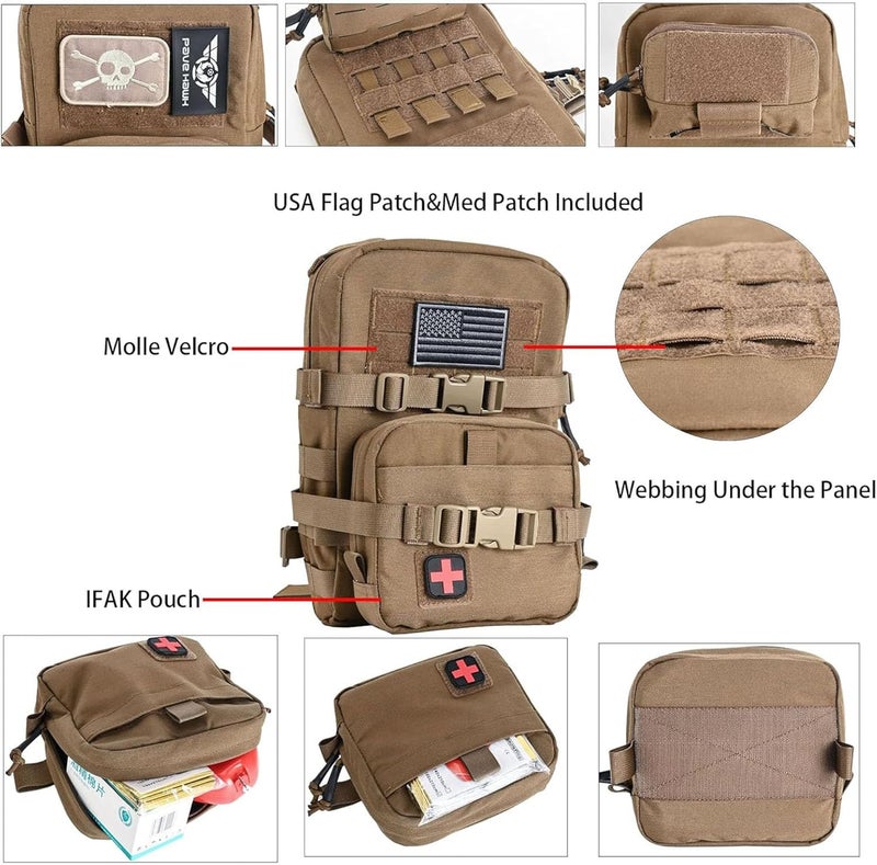 tactifans Tactical Mini Molle Hydration Pack,Molle Hydration Carrier with IFAK Pouch&US Flag&Med Patch,Hydropack for 2L Water Bladder - Image 3
